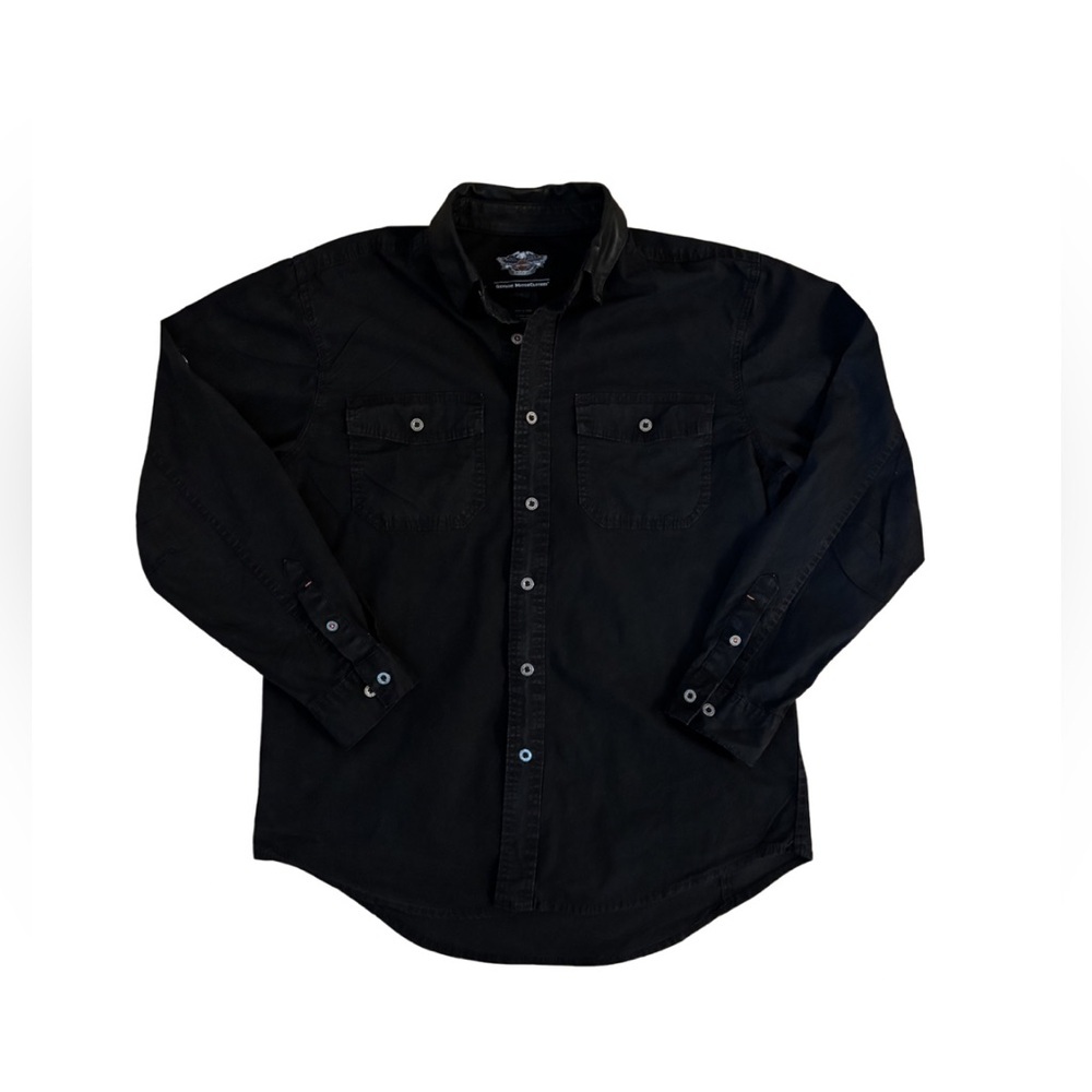 Harley Davidson Leather Collar Black Men's Button-Up Long Sleeve Shirt